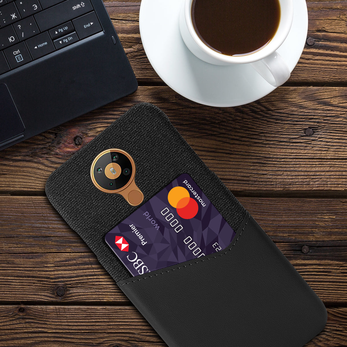 KSQ with Card Holder Cloth + PU Leather Coated PC Phone Cover for Nokia 5.3