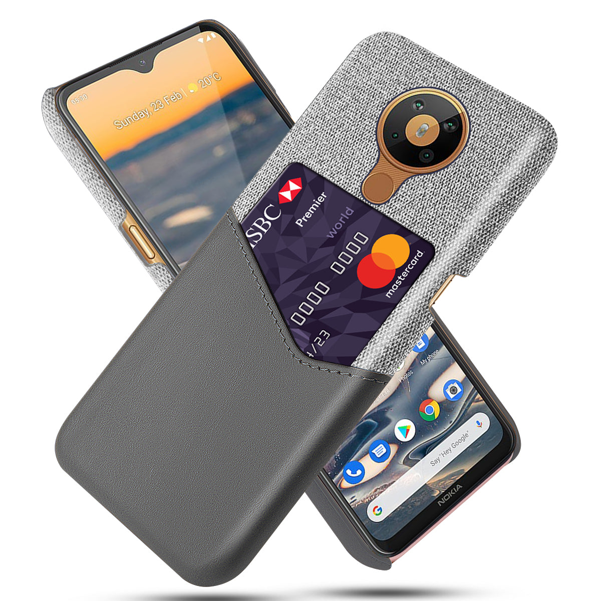 KSQ with Card Holder Cloth + PU Leather Coated PC Phone Cover for Nokia 5.3