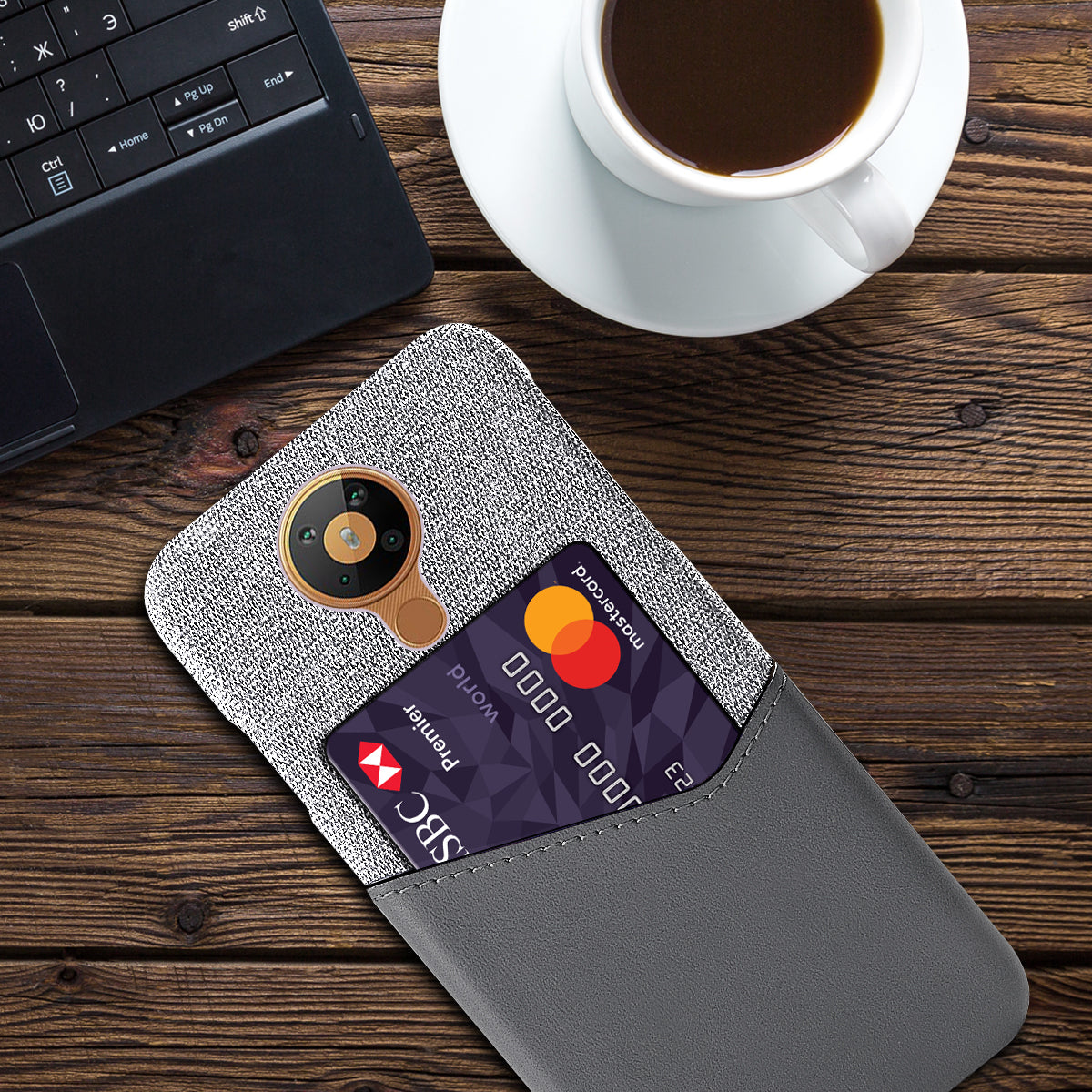 KSQ with Card Holder Cloth + PU Leather Coated PC Phone Cover for Nokia 5.3