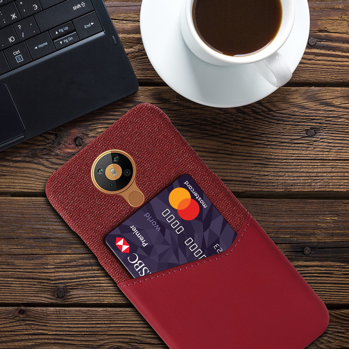 KSQ with Card Holder Cloth + PU Leather Coated PC Phone Cover for Nokia 5.3