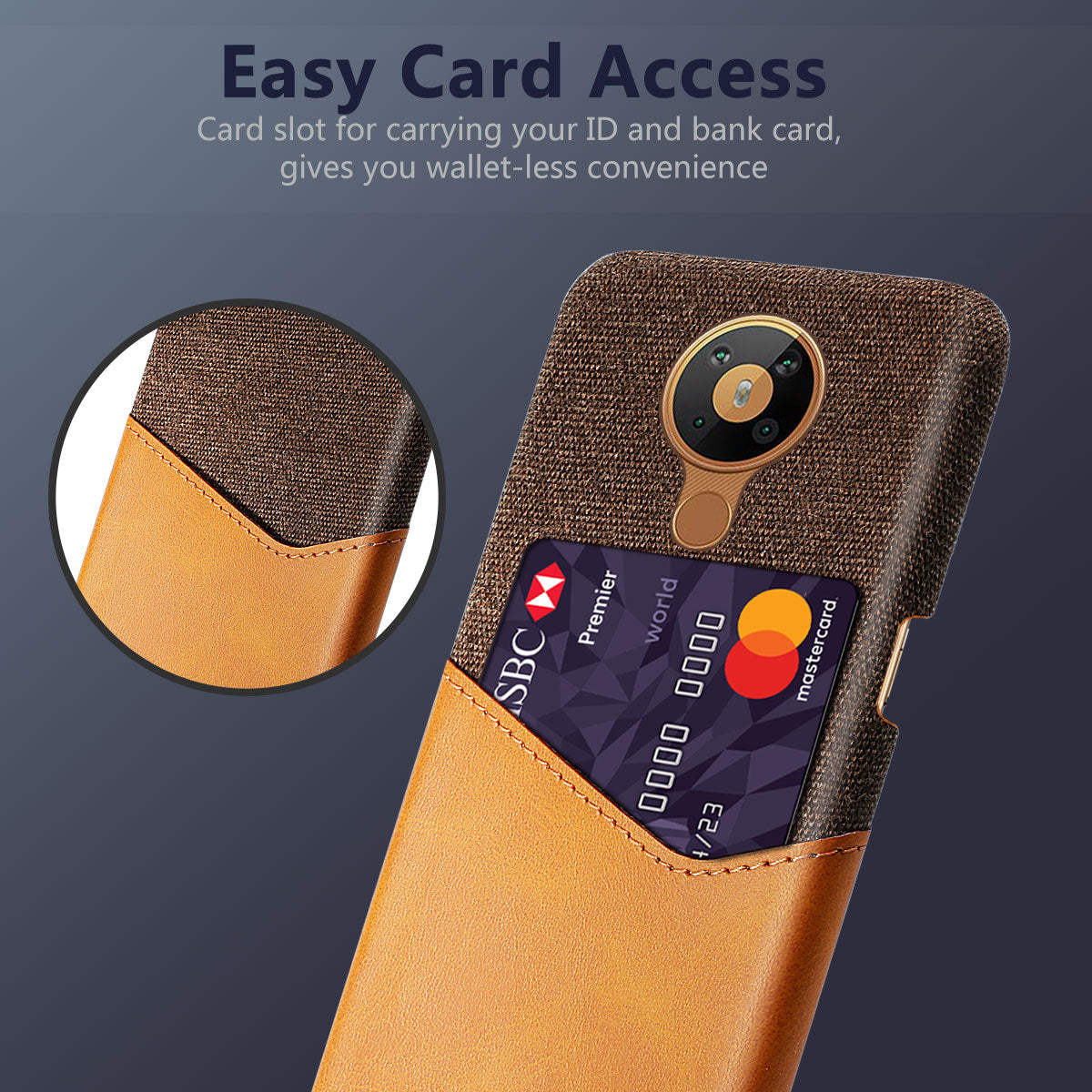 KSQ with Card Holder Cloth + PU Leather Coated PC Phone Cover for Nokia 5.3