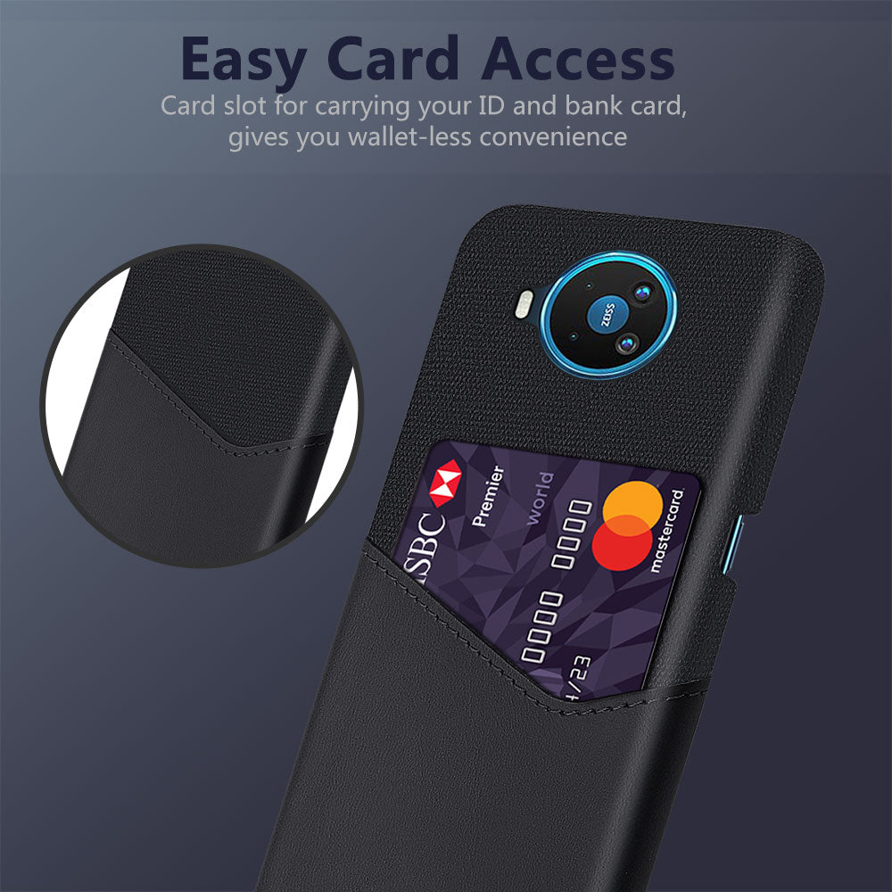 KSQ Card Holder Cloth + PU Leather Coated PC Back Cover for Nokia 8.3 5G