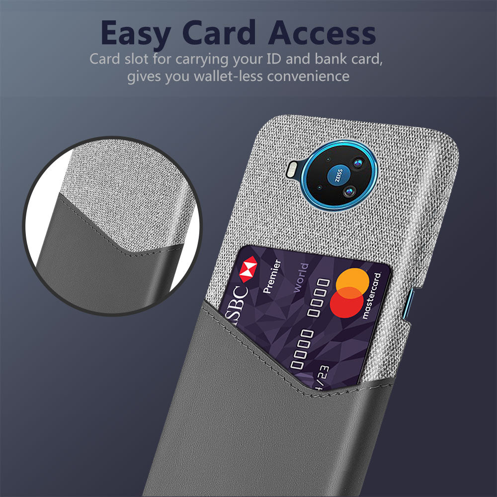 KSQ Card Holder Cloth + PU Leather Coated PC Back Cover for Nokia 8.3 5G