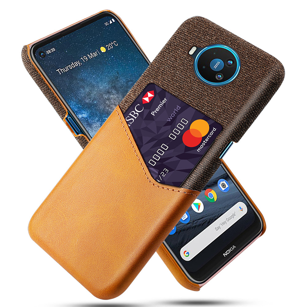 KSQ Card Holder Cloth + PU Leather Coated PC Back Cover for Nokia 8.3 5G
