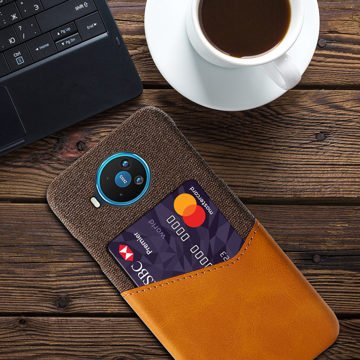 KSQ Card Holder Cloth + PU Leather Coated PC Back Cover for Nokia 8.3 5G