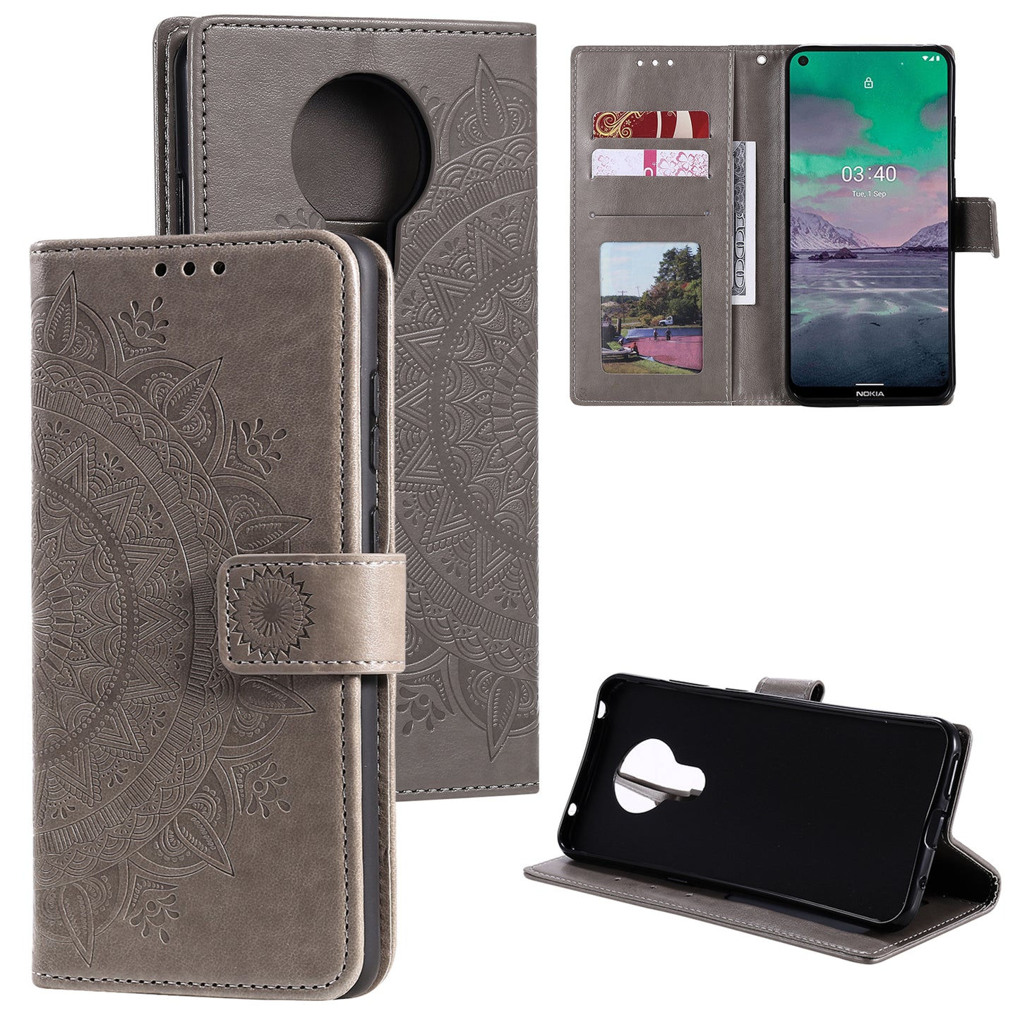 Imprint Flower Leather Wallet Stand Case for Nokia 3.4