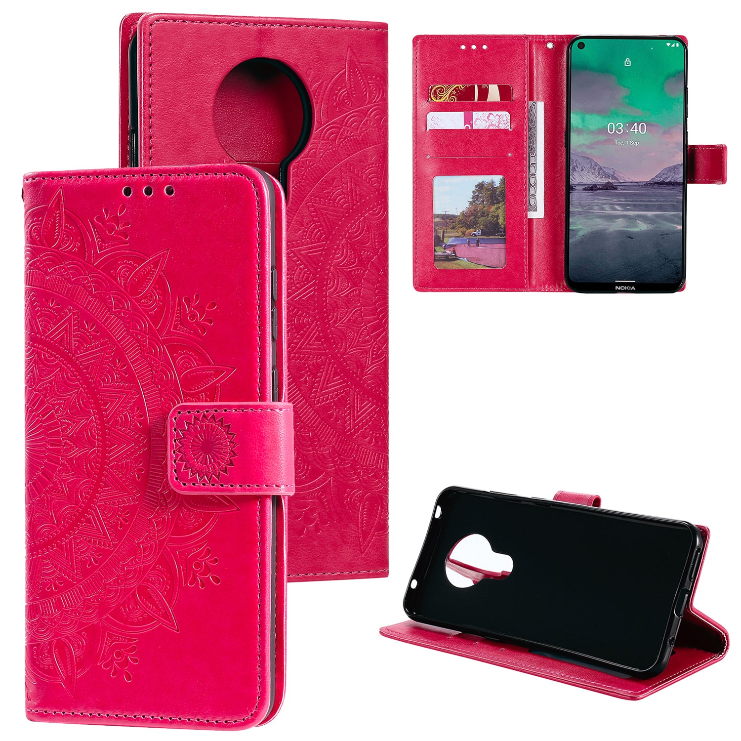 Imprint Flower Leather Wallet Stand Case for Nokia 3.4