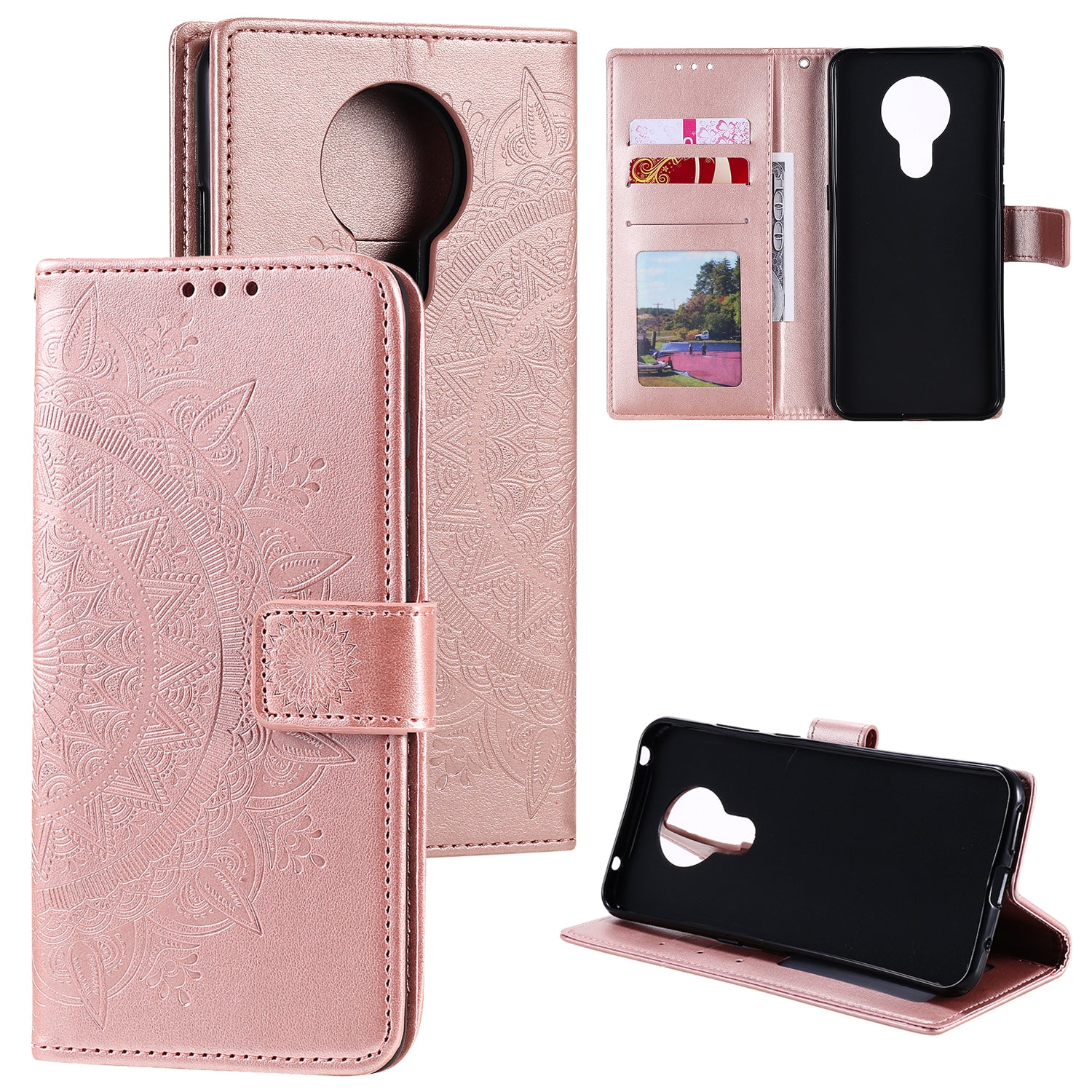 Imprint Flower Leather Wallet Stand Case for Nokia 3.4