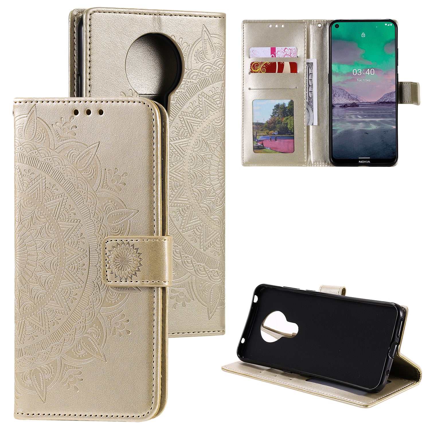 Imprint Flower Leather Wallet Stand Case for Nokia 3.4