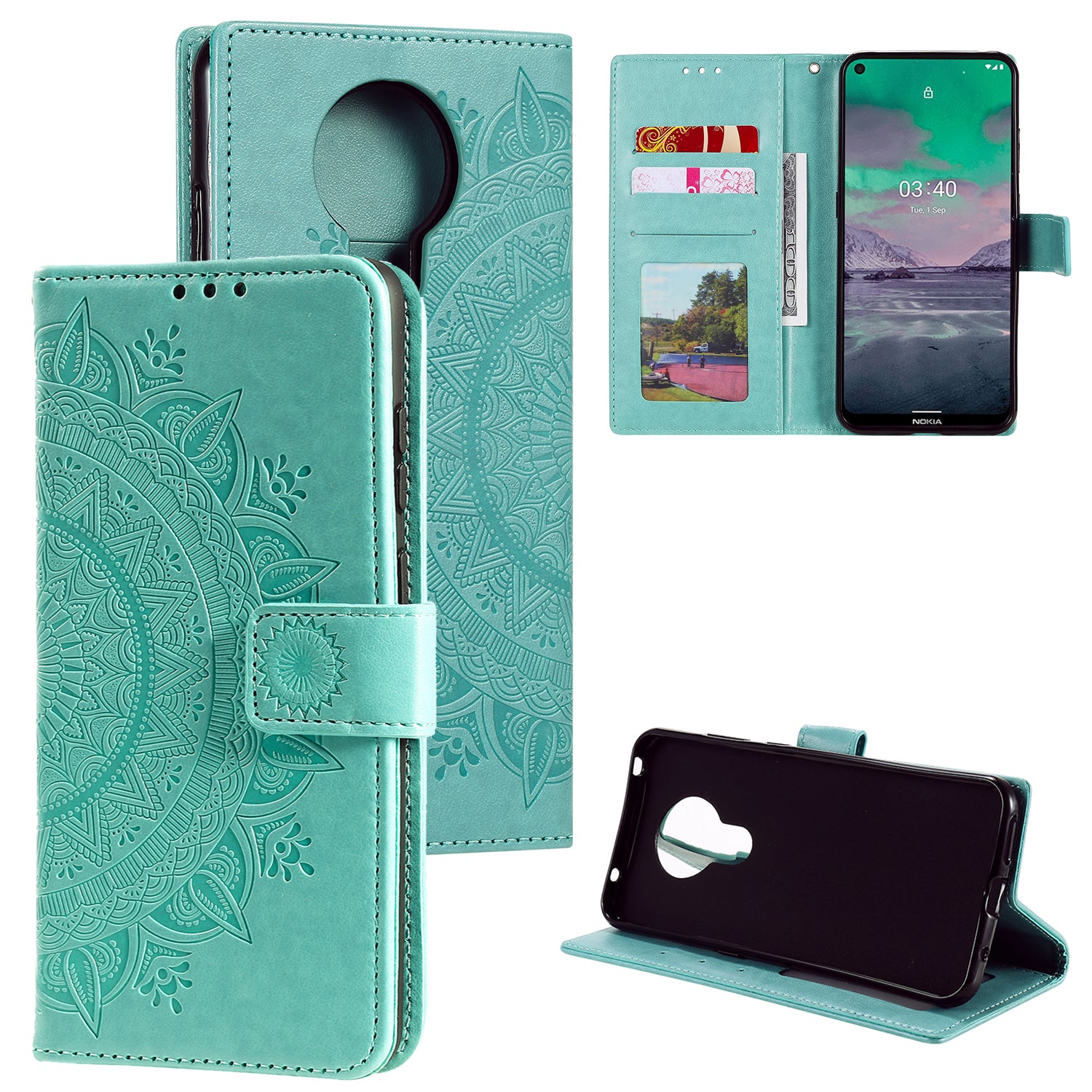 Imprint Flower Leather Wallet Stand Case for Nokia 3.4