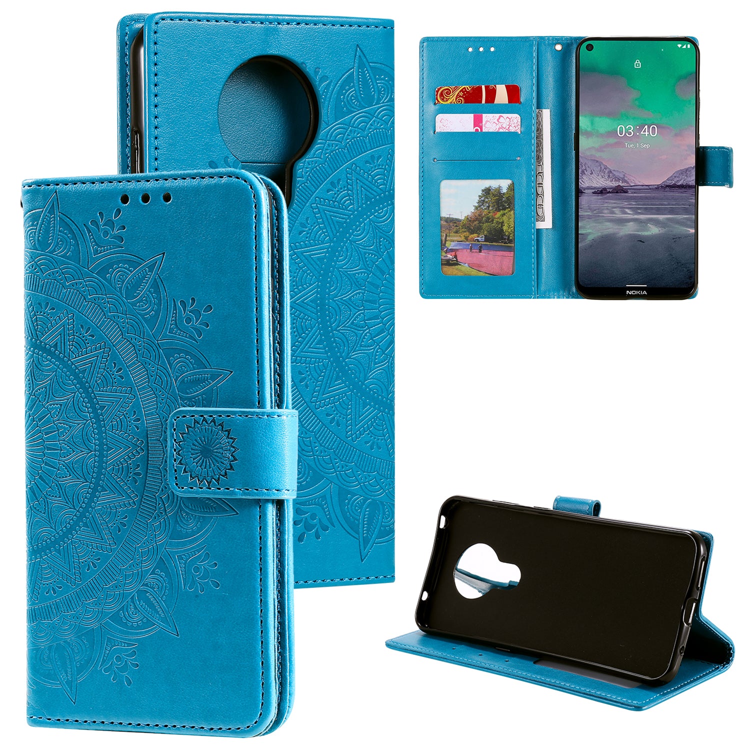 Imprint Flower Leather Wallet Stand Case for Nokia 3.4