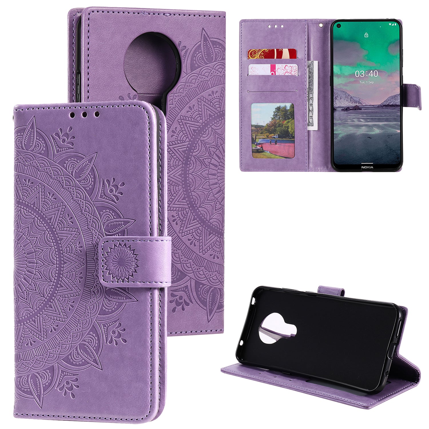 Imprint Flower Leather Wallet Stand Case for Nokia 3.4