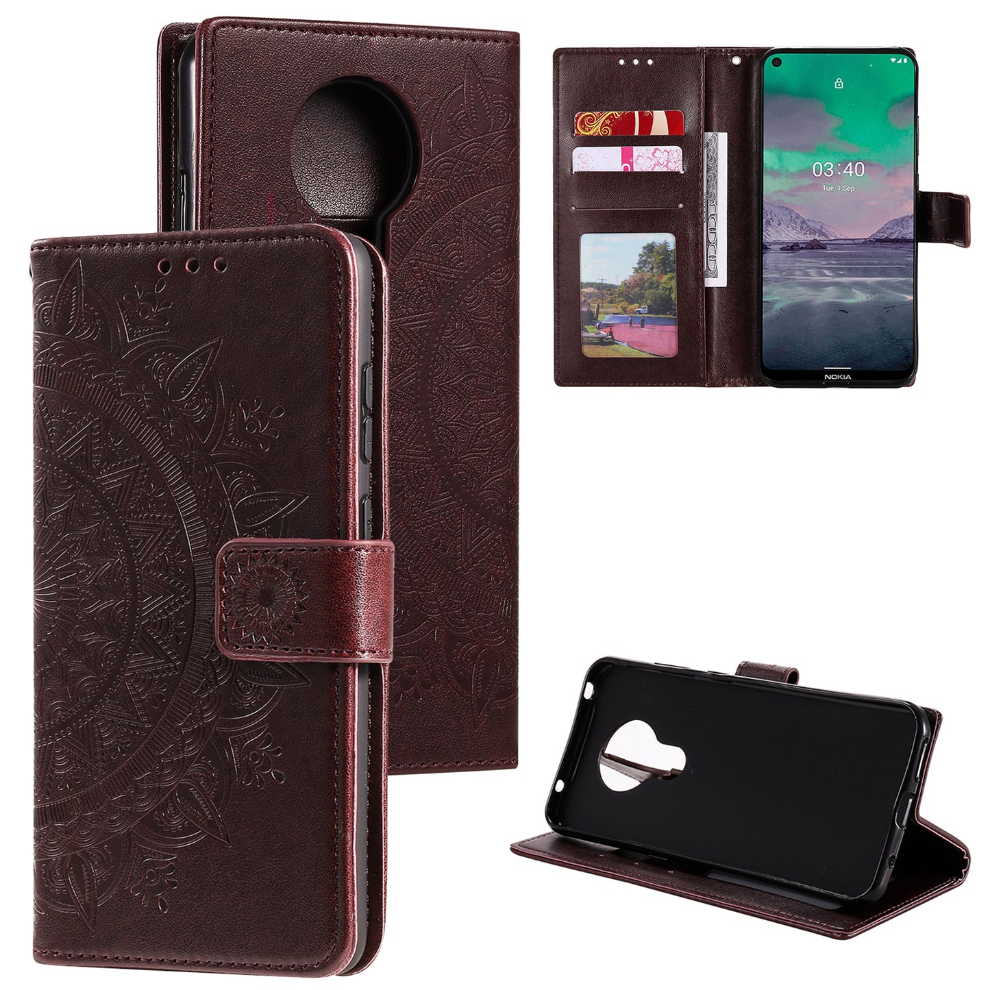 Imprint Flower Leather Wallet Stand Case for Nokia 3.4