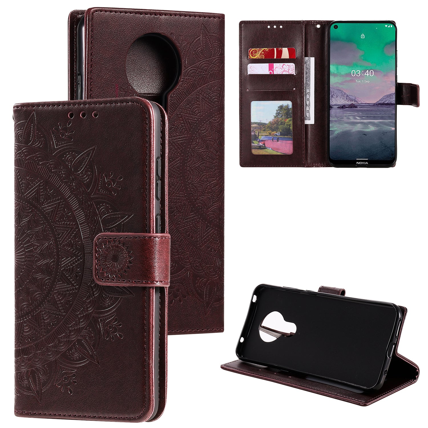 Imprint Flower Leather Wallet Stand Case for Nokia 3.4