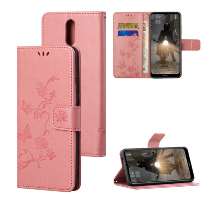Imprint Butterfly Flower Wallet Leather Stand Cover Case for Nokia 2.4