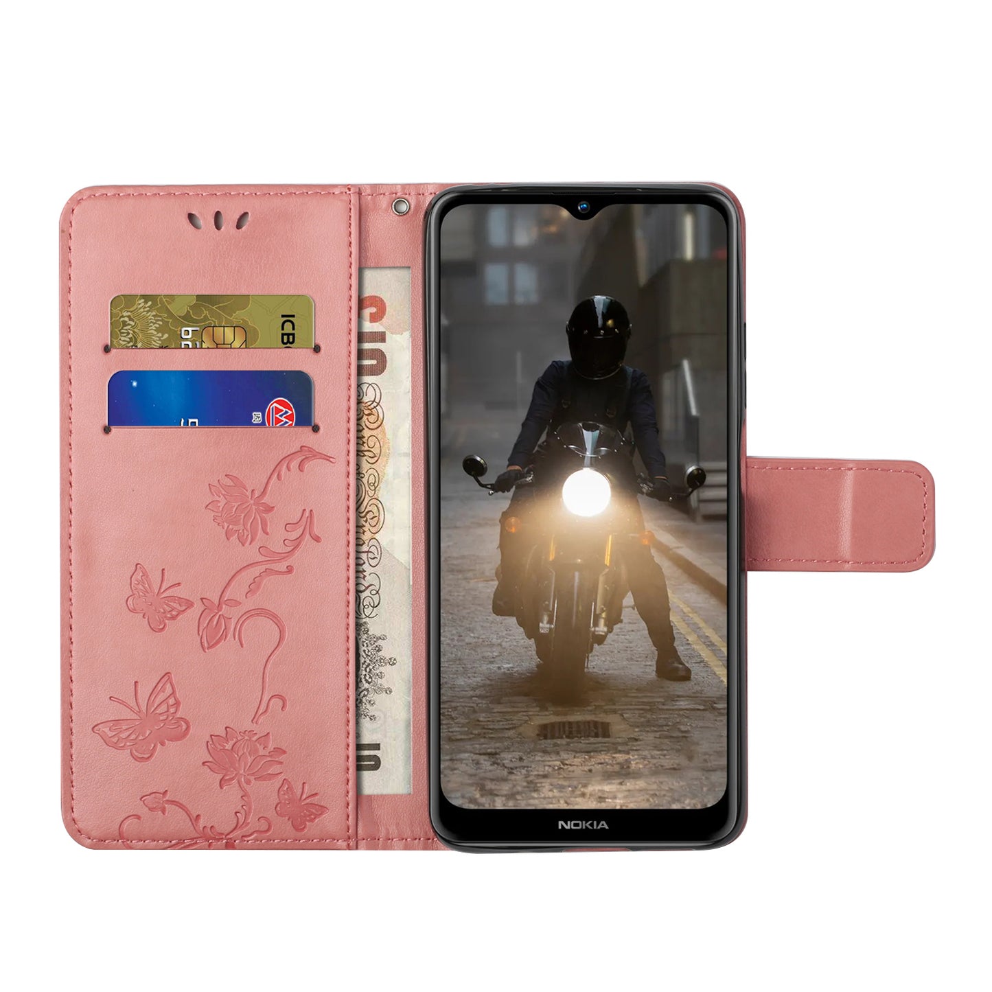 Imprint Butterfly Flower Wallet Leather Stand Cover Case for Nokia 2.4