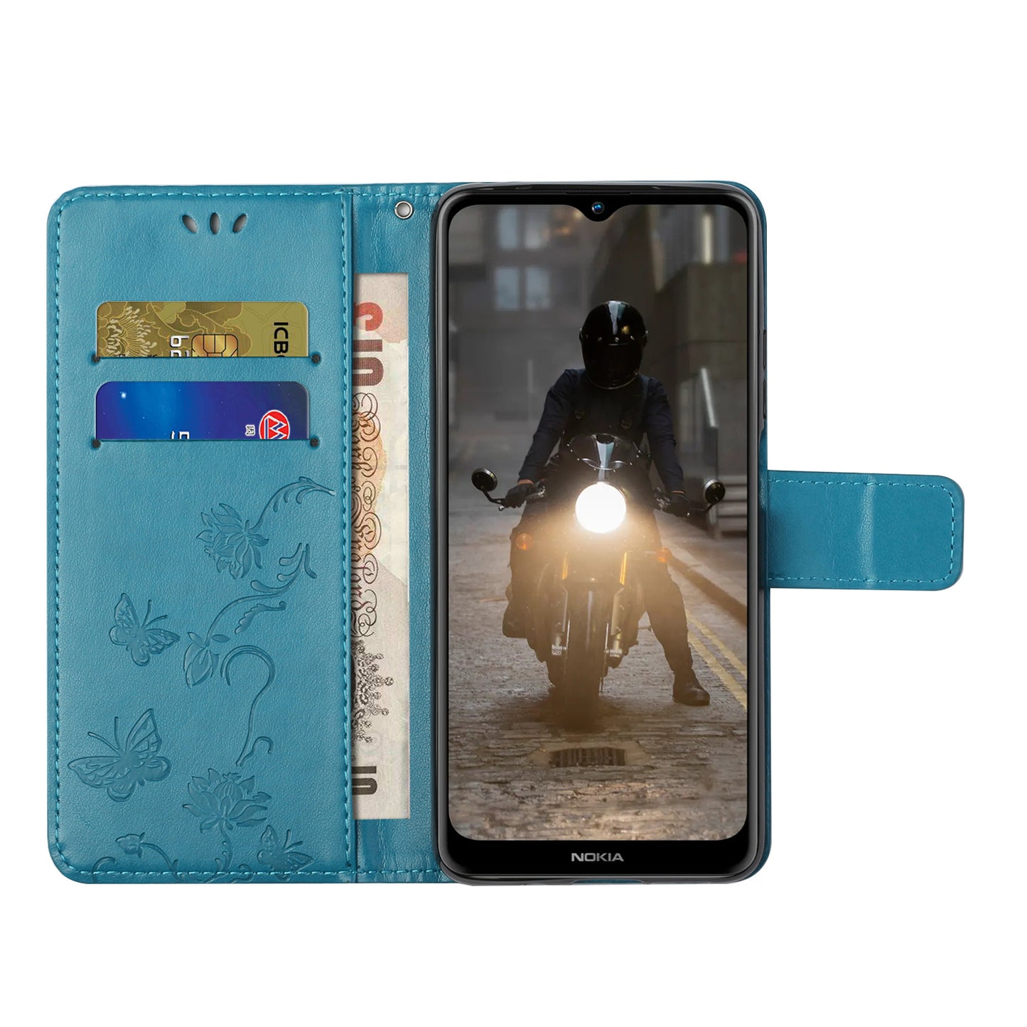 Imprint Butterfly Flower Wallet Leather Stand Cover Case for Nokia 2.4