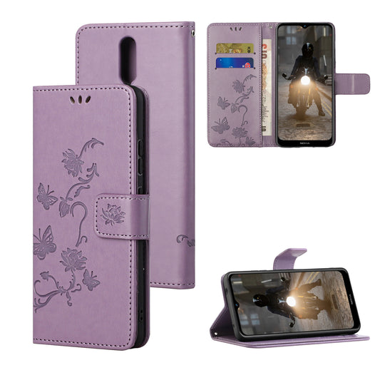Imprint Butterfly Flower Wallet Leather Stand Cover Case for Nokia 2.4