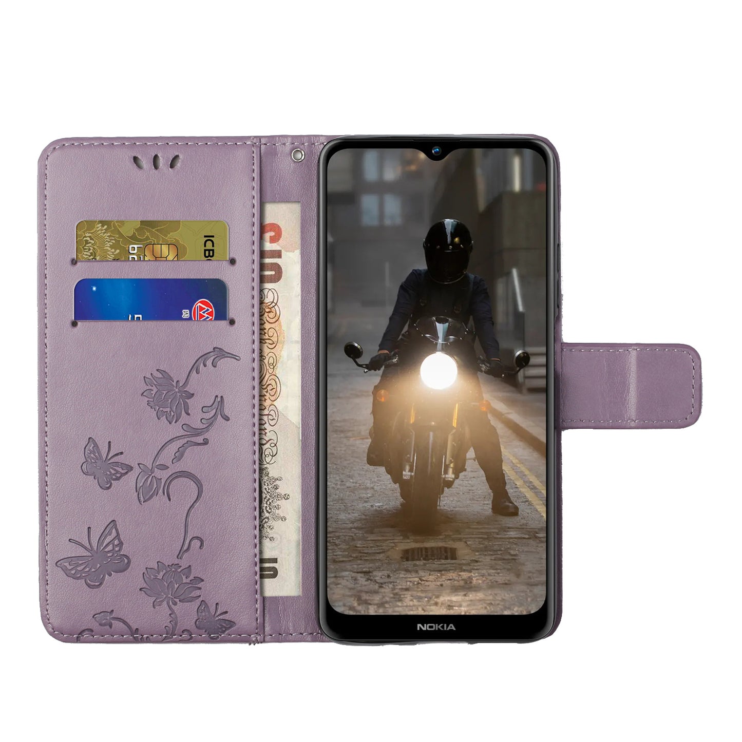 Imprint Butterfly Flower Wallet Leather Stand Cover Case for Nokia 2.4