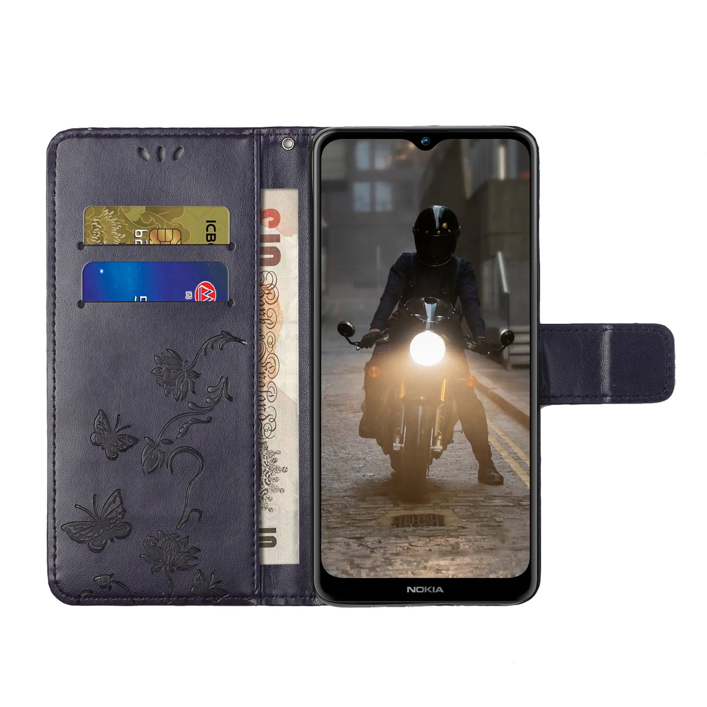 Imprint Butterfly Flower Wallet Leather Stand Cover Case for Nokia 2.4