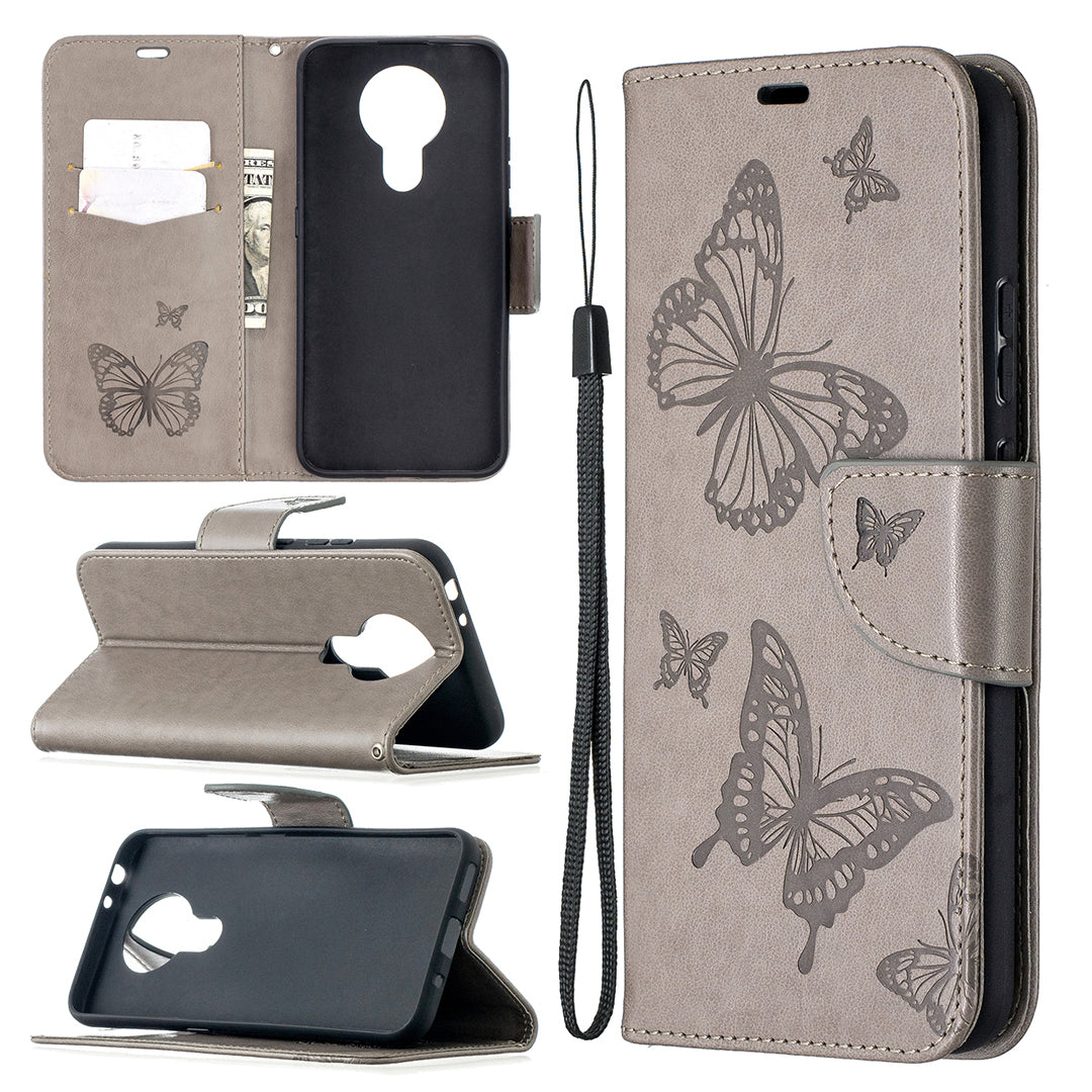 Imprint Butterflies Pattern Wallet Stand Leather Cover for Nokia 3.4