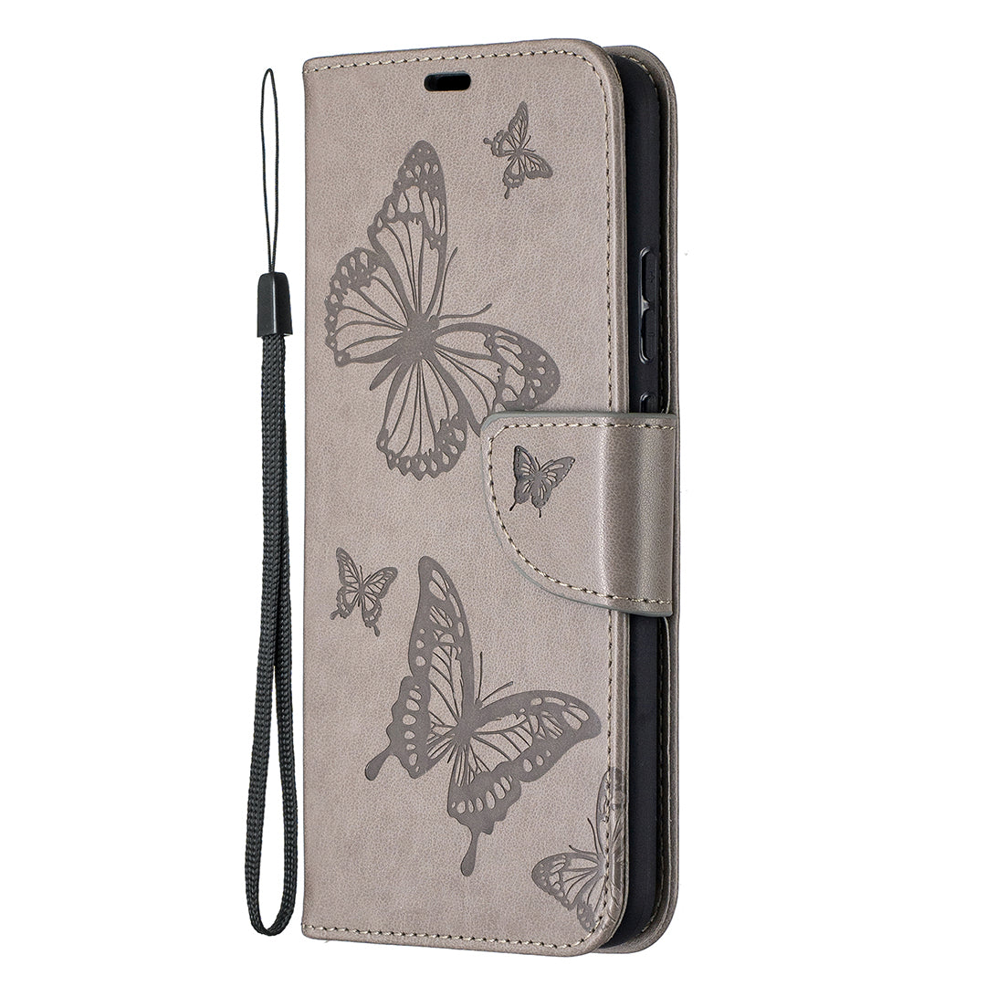 Imprint Butterflies Pattern Wallet Stand Leather Cover for Nokia 3.4