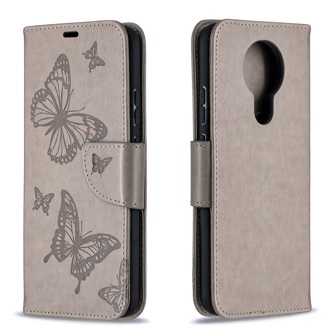 Imprint Butterflies Pattern Wallet Stand Leather Cover for Nokia 3.4
