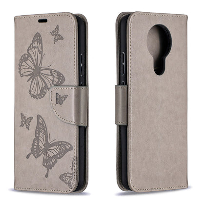 Imprint Butterflies Pattern Wallet Stand Leather Cover for Nokia 3.4