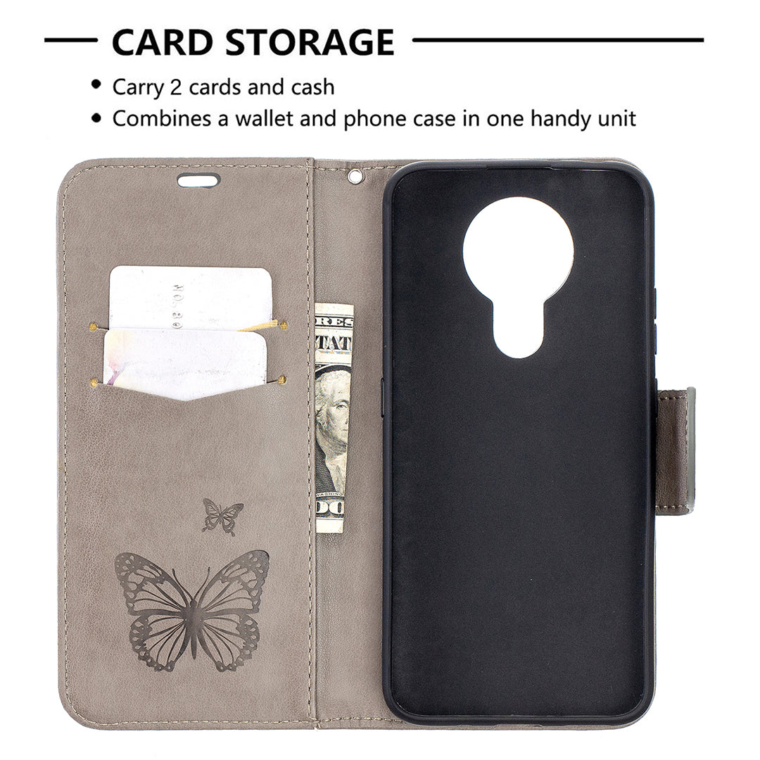 Imprint Butterflies Pattern Wallet Stand Leather Cover for Nokia 3.4