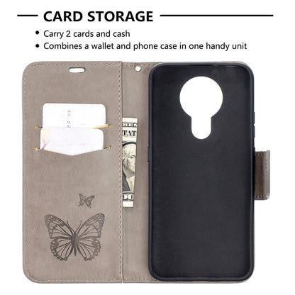 Imprint Butterflies Pattern Wallet Stand Leather Cover for Nokia 3.4