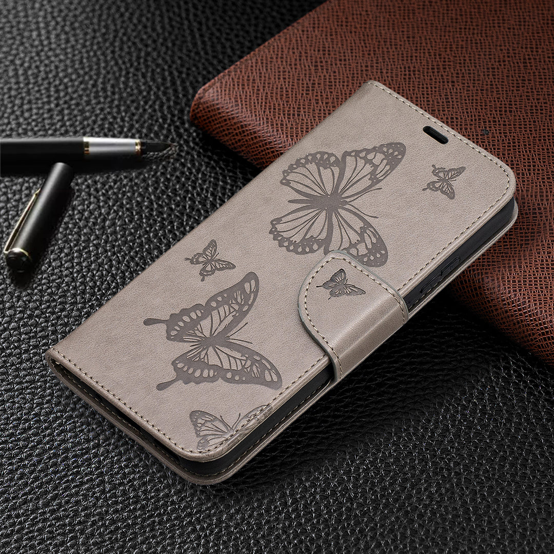 Imprint Butterflies Pattern Wallet Stand Leather Cover for Nokia 3.4