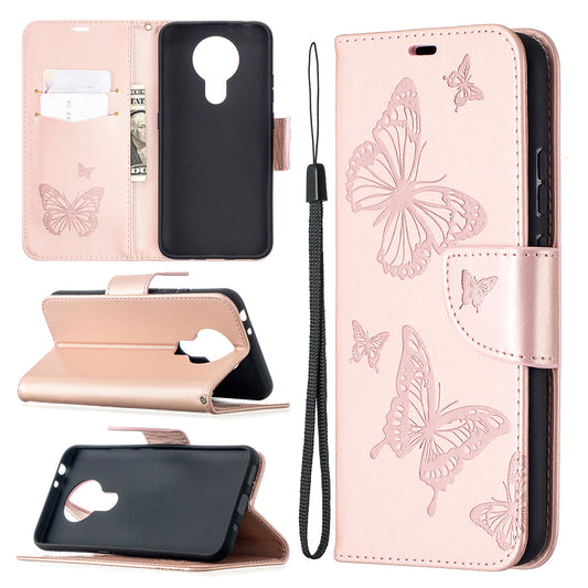 Imprint Butterflies Pattern Wallet Stand Leather Cover for Nokia 3.4