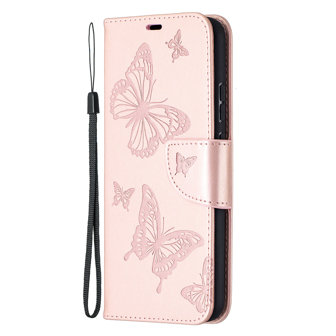 Imprint Butterflies Pattern Wallet Stand Leather Cover for Nokia 3.4