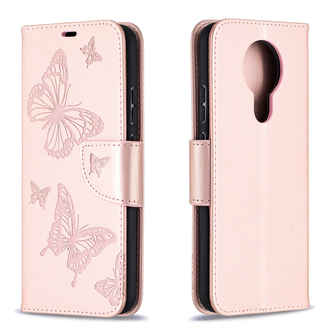 Imprint Butterflies Pattern Wallet Stand Leather Cover for Nokia 3.4