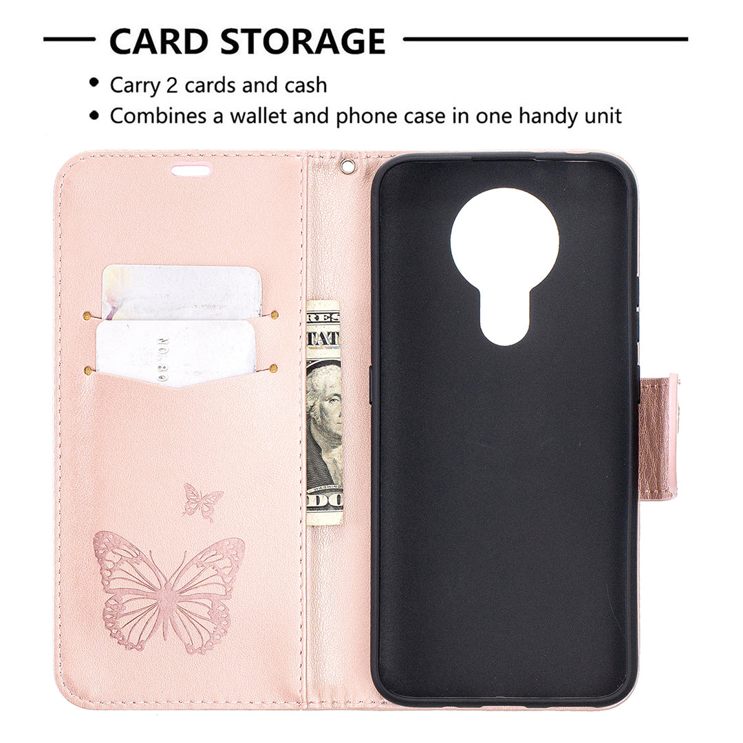 Imprint Butterflies Pattern Wallet Stand Leather Cover for Nokia 3.4