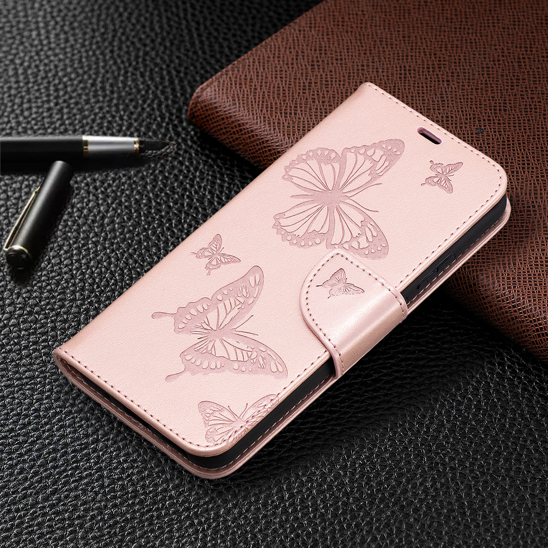 Imprint Butterflies Pattern Wallet Stand Leather Cover for Nokia 3.4