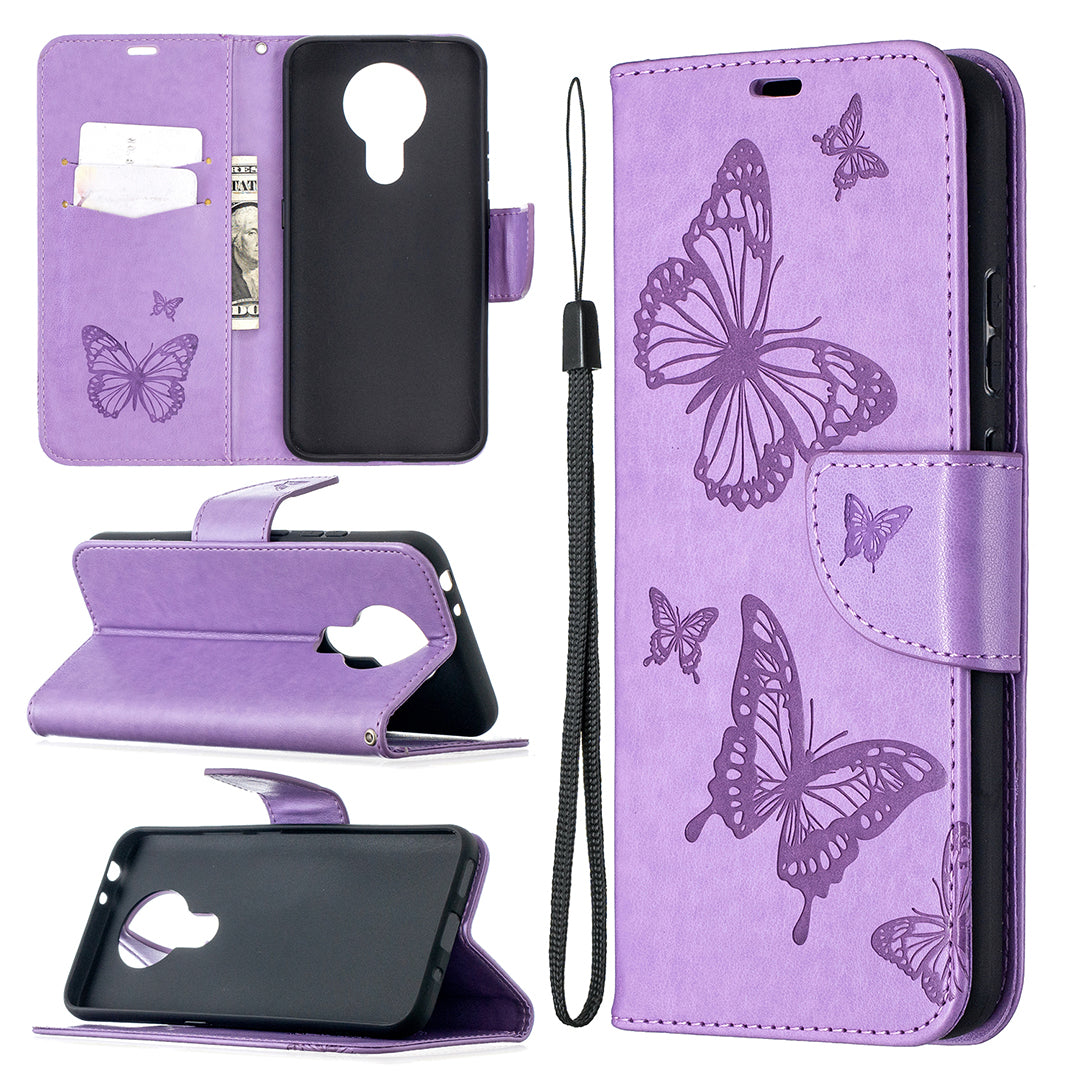 Imprint Butterflies Pattern Wallet Stand Leather Cover for Nokia 3.4