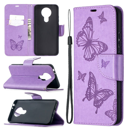Imprint Butterflies Pattern Wallet Stand Leather Cover for Nokia 3.4