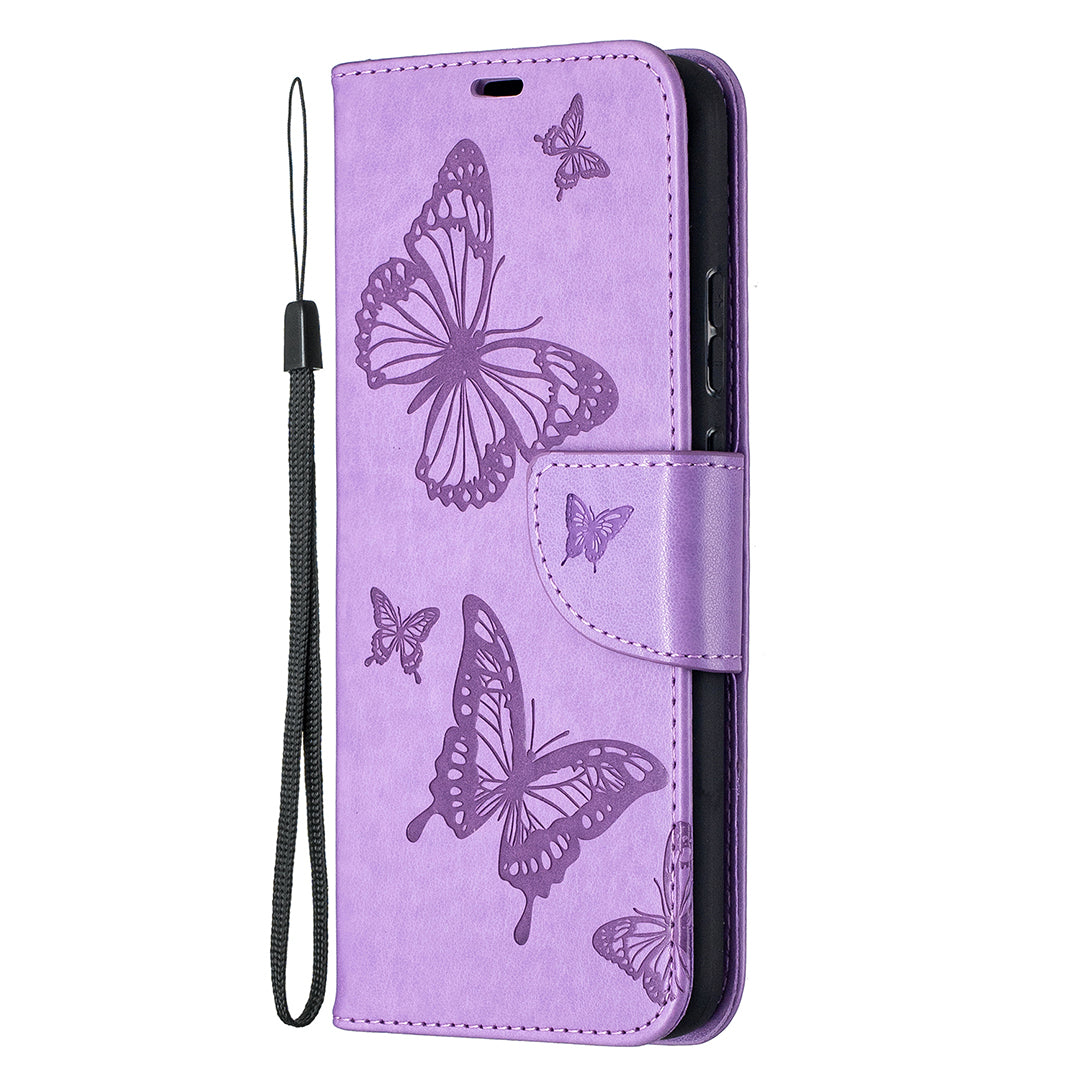 Imprint Butterflies Pattern Wallet Stand Leather Cover for Nokia 3.4