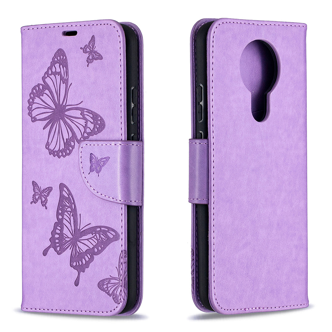 Imprint Butterflies Pattern Wallet Stand Leather Cover for Nokia 3.4