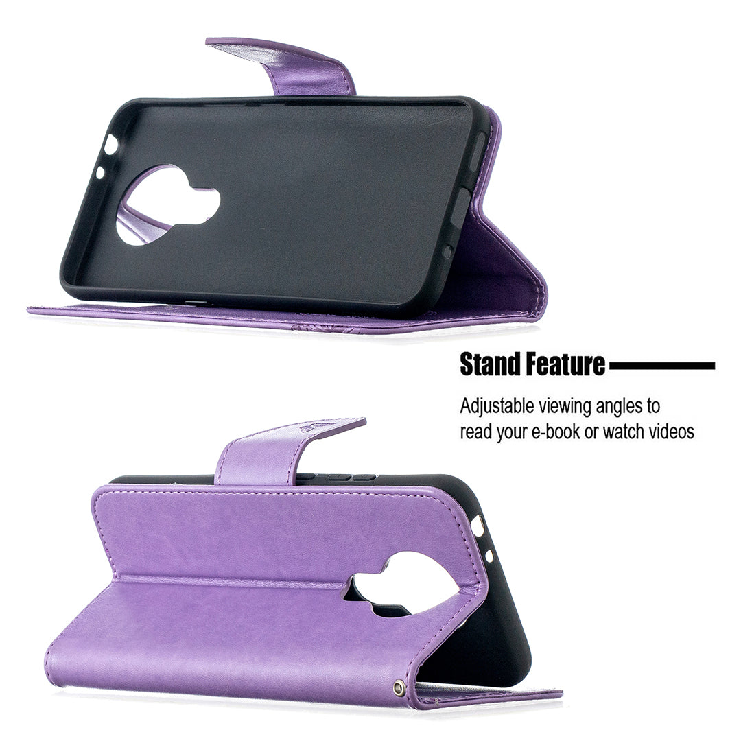 Imprint Butterflies Pattern Wallet Stand Leather Cover for Nokia 3.4
