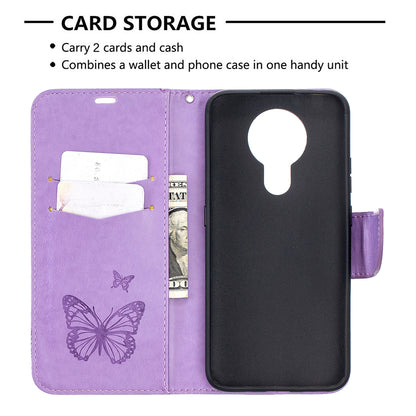 Imprint Butterflies Pattern Wallet Stand Leather Cover for Nokia 3.4