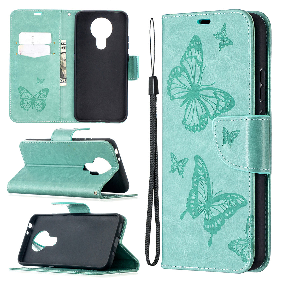 Imprint Butterflies Pattern Wallet Stand Leather Cover for Nokia 3.4