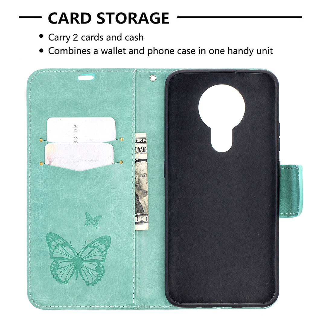 Imprint Butterflies Pattern Wallet Stand Leather Cover for Nokia 3.4