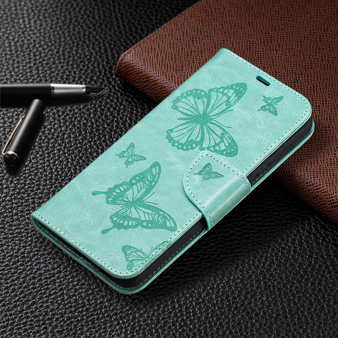 Imprint Butterflies Pattern Wallet Stand Leather Cover for Nokia 3.4