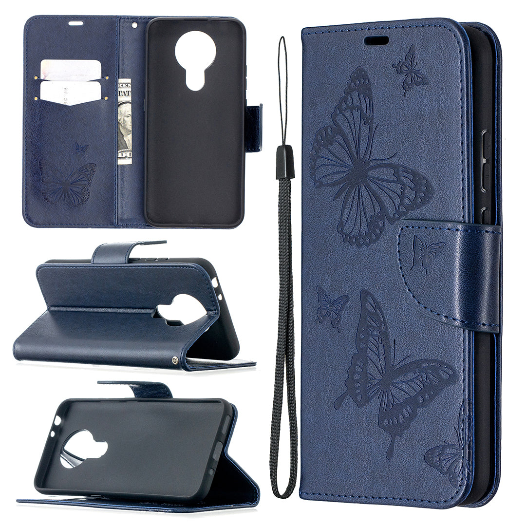 Imprint Butterflies Pattern Wallet Stand Leather Cover for Nokia 3.4