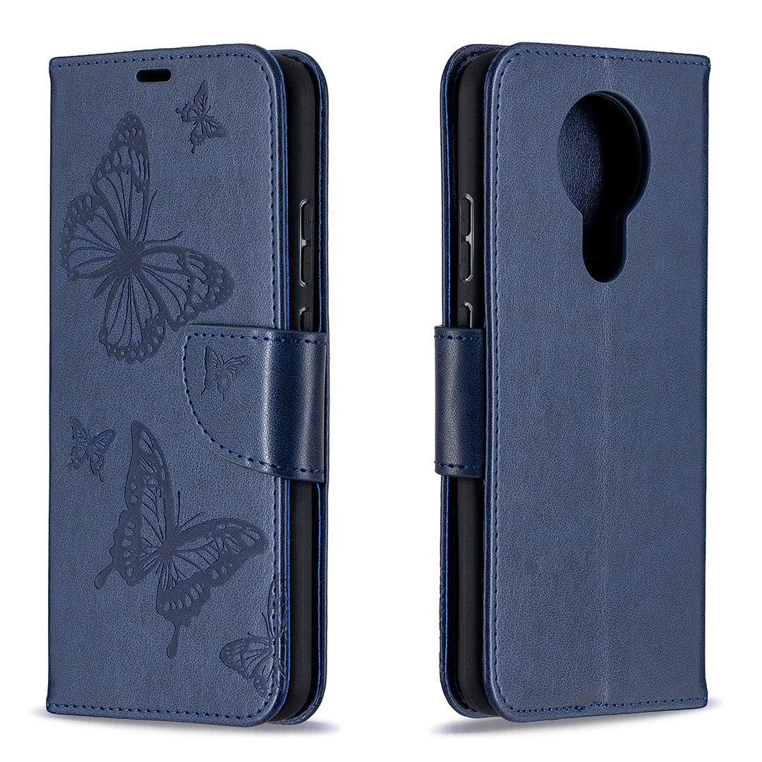 Imprint Butterflies Pattern Wallet Stand Leather Cover for Nokia 3.4