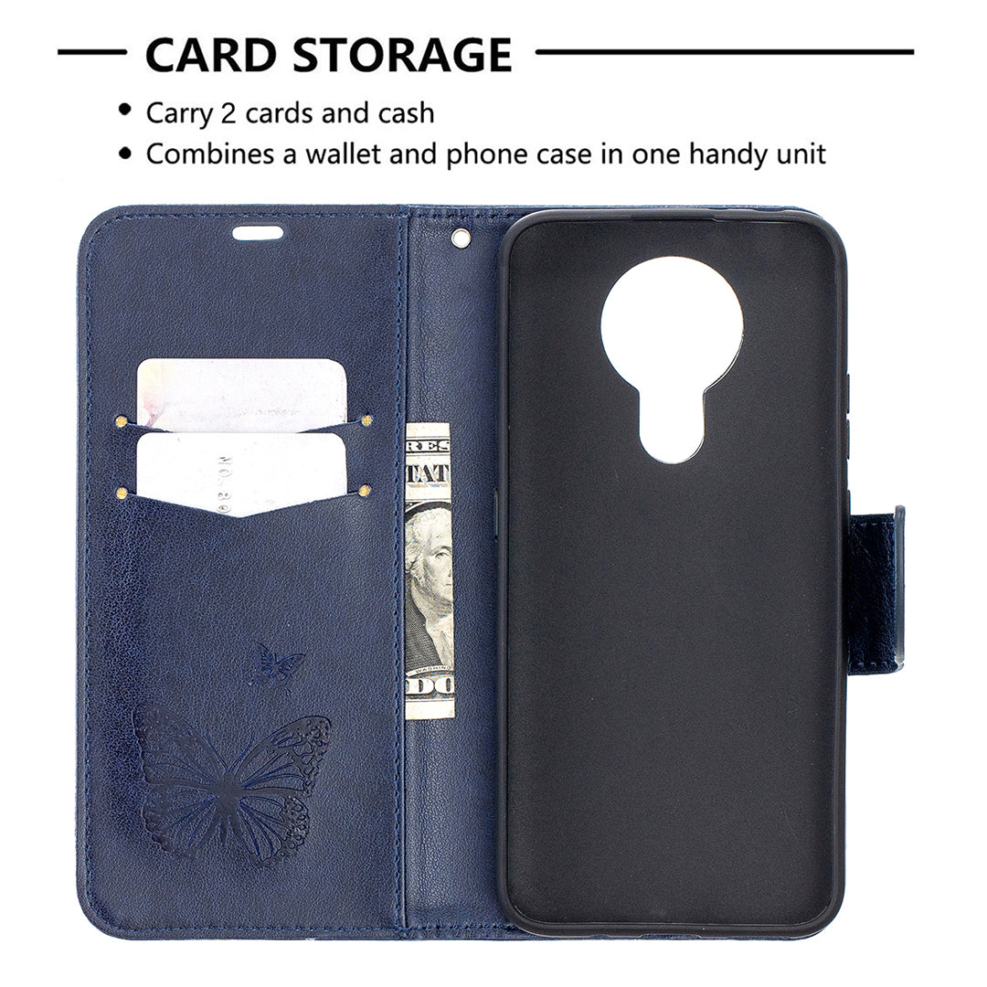 Imprint Butterflies Pattern Wallet Stand Leather Cover for Nokia 3.4