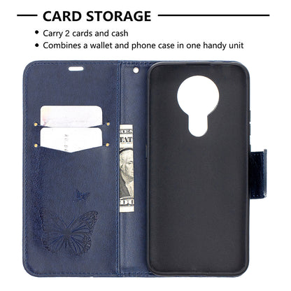 Imprint Butterflies Pattern Wallet Stand Leather Cover for Nokia 3.4
