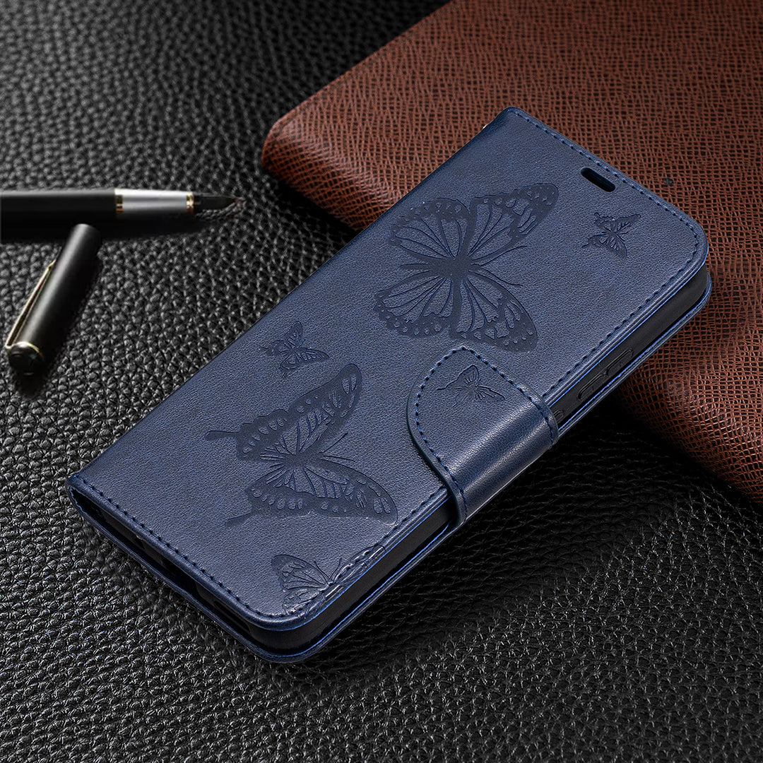 Imprint Butterflies Pattern Wallet Stand Leather Cover for Nokia 3.4
